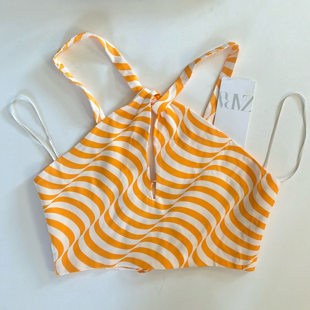 Zara orange print crop top S NWT